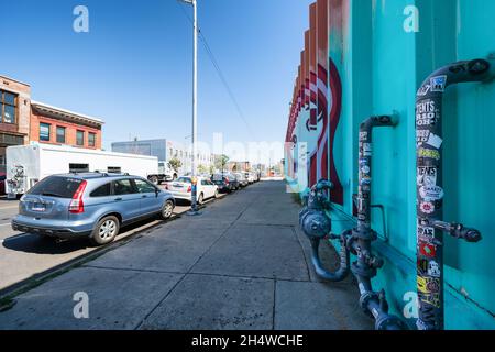 Œuvres d'art murales dans le quartier d'art de Rino à Denver, Colorado, États-Unis Banque D'Images