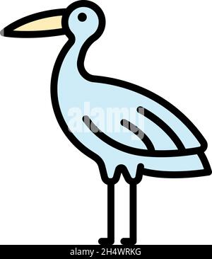 Icône de la cigogne du lac.Contour lac Stork vecteur icône couleur plat isolé Illustration de Vecteur