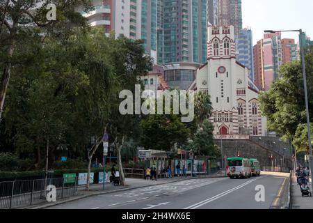 Église Ying Wah (Église du Christ en Chine), vue de Caine Road, à mi-niveaux, Hong Kong, Chine 3 novembre 2021 Banque D'Images
