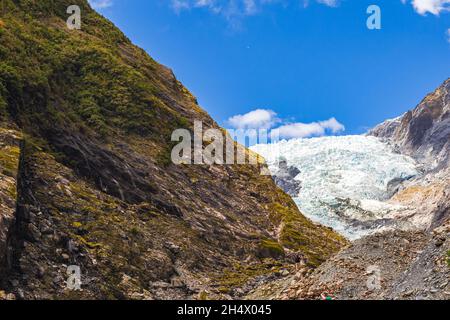 Panorama du glacier Franz Joseph.Autour des falaises et de la glace.Île du Sud, Nouvelle-Zélande Banque D'Images