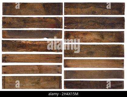 Anciennes planches de bois vintage isolées sur fond blanc. Banque D'Images