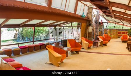 Intérieur de la maison d'hiver et de l'école de l'architecte de Taliesin West Frank Lloyd Wright dans le désert de Scottsdale, Arizona Banque D'Images