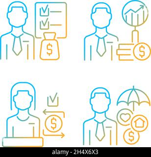 Jeu d'icônes de vecteur linéaire de gradient de consultation financière Illustration de Vecteur