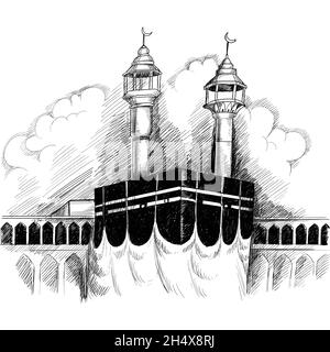 Sainte kaaba en mecca arabie saoudite croquis dessiné à la main Illustration de Vecteur