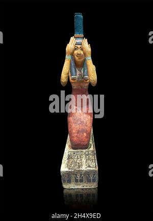 Bois égyptien Sculpture de la déesse Isis, 332-30 av. J.-C., Ptolemaic, bois de vwood peint.Musée du Louvre N4130.ISIS (agenouillement, signe d'Isis, collier Ousekh, Banque D'Images