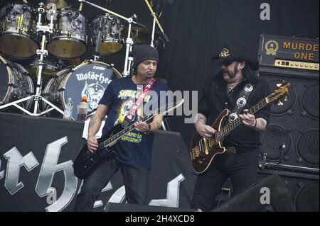 Motorhead en concert pendant le Download Festival à Donnington Park, Leicestershire. Banque D'Images