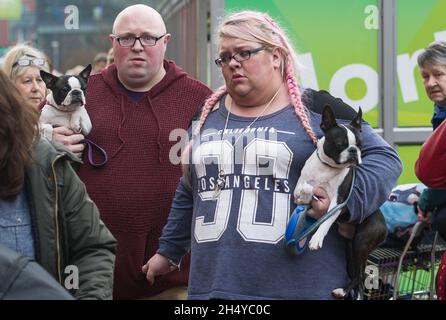 Les chiens et leurs propriétaires arrivent le jour 3 au salon des chiens Crufts au NEC à Birmingham, au Royaume-Uni.Date de la photo: Samedi 10 mars 2018.Crédit photo : Katja Ogrin/ EMPICS Entertainment. Banque D'Images