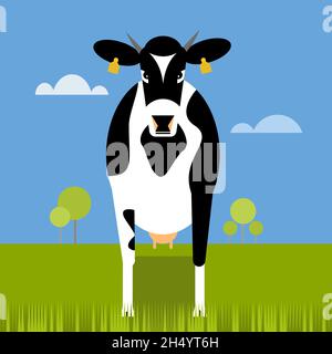 Illustration d'une vache debout sur un champ herbacé Illustration de Vecteur