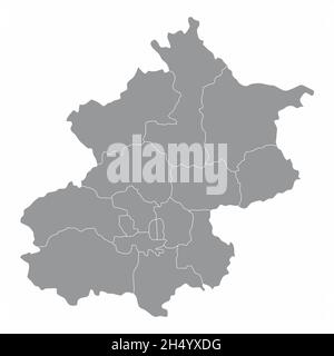 Carte administrative de Pékin isolée sur fond blanc, Chine Illustration de Vecteur