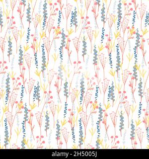 motif sans couture de petites fleurs sauvages.Brindilles sur fond clair Illustration de Vecteur