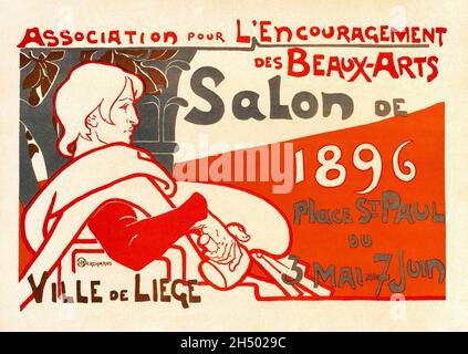 Affiche vintage annonçant une exposition de l'association pour l'avancement des beaux-arts de Liège, Belgique par Emile Berchmans 1896. Banque D'Images