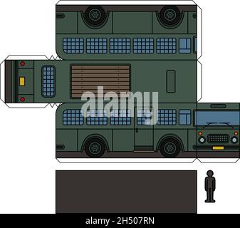 Modèle en papier d'un bus de prison vert vintage Illustration de Vecteur