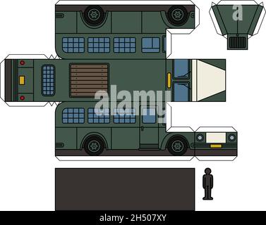 Modèle en papier d'un bus de prison vert vintage Illustration de Vecteur