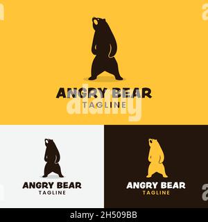 logo angry bear debout isolé sur fond jaune.Convient pour la chasse aventure camping extérieur sport zoo marque société communauté etc. Illustration de Vecteur