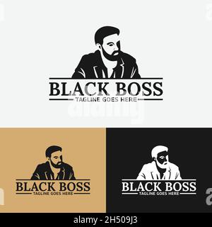 Silhouette de Man Guy Gentleman avec modèle de logo Beard.Convient à la production de vêtements professionnels Lifestyle Model Barber Shop Illustration de Vecteur