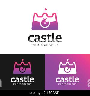 Modèle de conception de logo pour appareil photo professionnel Castle Kingdom.Adapté à la photographie photographe Studio production Multimédia marque commerciale Illustration de Vecteur