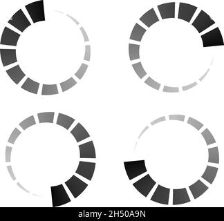 Indicateur de progression, d'étapes, de phases.Préchargeur, forme de tampon.Cercle, icône de chargement circulaire - illustration vectorielle de stock, graphiques clip-art Illustration de Vecteur