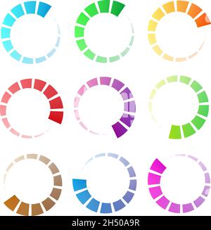 Indicateur de progression, d'étapes, de phases.Préchargeur, forme de tampon.Cercle, icône de chargement circulaire - illustration vectorielle de stock, graphiques clip-art Illustration de Vecteur