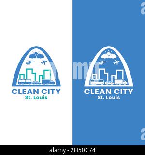 Modèle de logo « Downtown St. Louis Skyline for Clean City ».St. Louis est la deuxième plus grande ville du Missouri, aux États-Unis. Illustration de Vecteur