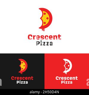 Modèle de conception de logo à plat Crescent Pizza.Convient à la Pizzeria Pizza Shop Restaurant Cafe Bakery Company marque Business logo Design. Illustration de Vecteur