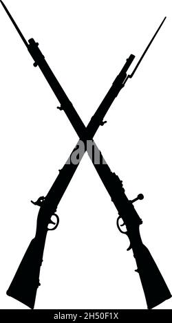 Dessin à la main de deux silhouettes noires de flintlocks militaires historiques Illustration de Vecteur