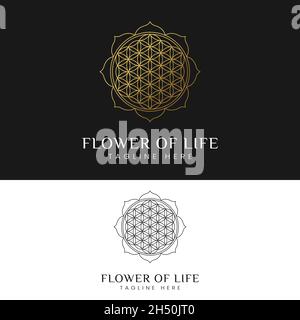 Modèle élégant de design de luxe avec logo Flower of Life.Convient aux studios de yoga de médecine de santé ou au réveil Spritual avec logo de style ligne simple. Illustration de Vecteur