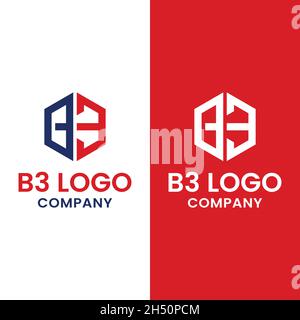 Monogramme lettre initiale B3 Hexagon en rouge Bleu couleur logo modèle de conception.Adapté au logo de la société General Construction Realty Business Company. Illustration de Vecteur