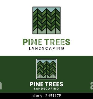 PIN linéaire de couleur Pinus Evergreen Fir Cypress conifères épinette Hemlock Larch Cedar Tree Forest Camp aventure en plein air Hipster vintage. Illustration de Vecteur