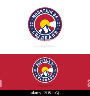 Forme de montagne avec lettre C Colorado cercle Emblem badge étiquette estampille dans rétro Hipster style vintage logo modèle de conception. Illustration de Vecteur