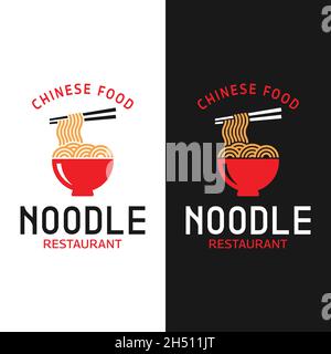 Modèle de conception du logo Noodle Mie Ramen dans un bol et des bâtonnets de nouilles.Convient aux restaurants japonais chinois Cafe Resto, aux entreprises de marque Noodle, etc. Illustration de Vecteur