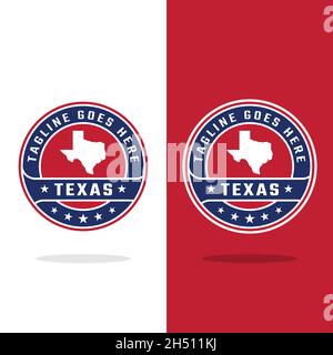 Carte du Texas en cercle bleu rouge Emblem badge Label Stamp en Retro Hipster Vintage style logo modèle de conception. Illustration de Vecteur