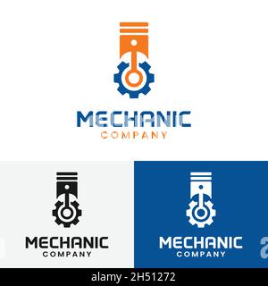 Modèle de conception de l'engrenage et du piston pour le logo Mechanic.Convient aux ateliers d'ingénierie de maintenance de machines automobiles, entreprise de transport, etc. Illustration de Vecteur
