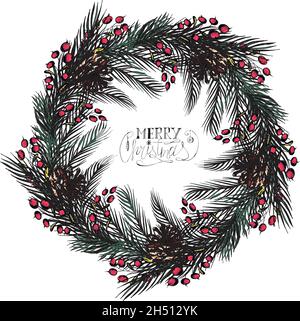 Couronne de Noël, Tradition, famille, décoration de Noël Illustration de Vecteur