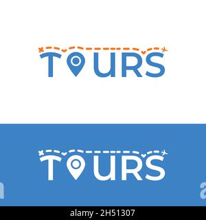 Tour Wordmark avec modèle de conception de logo de broche d'emplacement.Adapté à Tours Guide de voyage Office de transport entreprise entreprise Entreprises marque. Illustration de Vecteur
