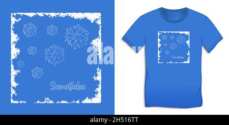 Flocons de neige et cadre gelé, motif hiver, motif graphique pour t-shirts vector Illustration de Vecteur