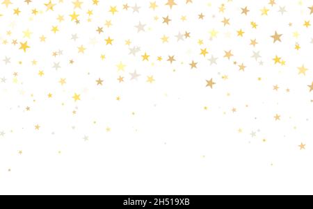 Étoiles dorées.Confetti tombant sur fond blanc.Décoration dorée festive.Composition magique brillante.Des sparkles élégants pour poster.Vecteur Illustration de Vecteur