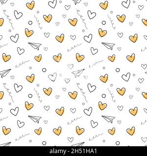Coeurs dessinés à la main et plans de papier motif vectoriel sans couture.Les cœurs s'enrassent Banque D'Images