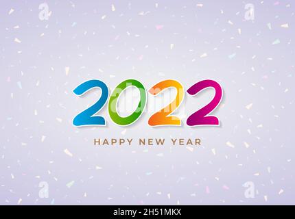Bonne année 2022 lettrage sur fond blanc avec confetti.Texte de bienvenue créatif coloré et décoratif pour les éléments papier peint, bannière, carte Illustration de Vecteur