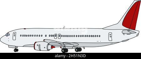 Le dessin à la main vectorisé d'un avion de ligne rouge et blanc Illustration de Vecteur