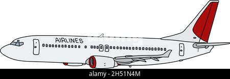 Le dessin à la main vectorisé d'un avion de ligne rouge et blanc Illustration de Vecteur
