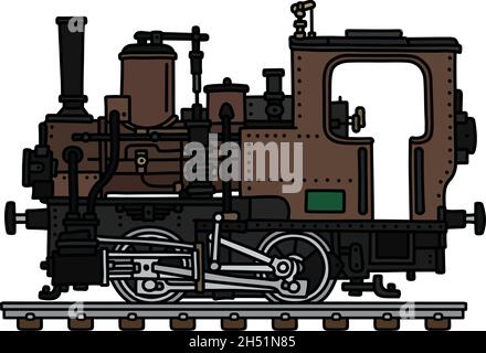 Le dessin à la main vectorisé d'une vieille petite locomotive à vapeur brune Illustration de Vecteur