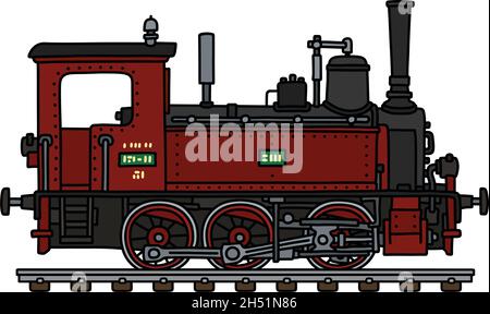 Le dessin à la main vectorisé d'une petite locomotive à vapeur rouge vintage Illustration de Vecteur