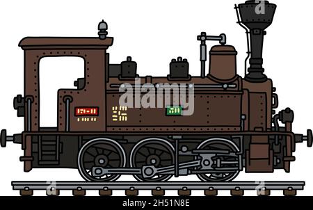 Le dessin à la main vectorisé d'une petite locomotive à vapeur brune classique Illustration de Vecteur