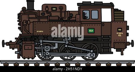 Le dessin à la main vectorisé d'une vieille locomotive à vapeur à moteur à réservoir marron Illustration de Vecteur