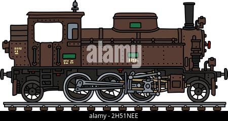 Le dessin à la main vectorisé d'une vieille locomotive à vapeur à moteur à réservoir marron Illustration de Vecteur