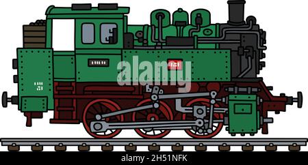 Le dessin à la main vectorisé d'une locomotive à vapeur à moteur à réservoir rétro vert Illustration de Vecteur