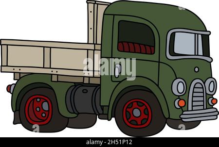 Le dessin à la main vectorisé d'un camion vert rétro Illustration de Vecteur