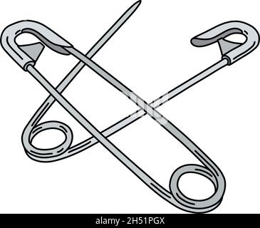 Dessin à la main vectorisé de deux goupilles de sécurité classiques en acier Illustration de Vecteur