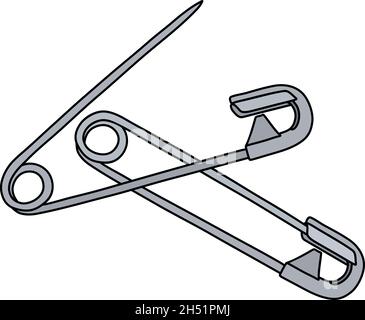 Dessin à la main vectorisé de deux goupilles de sécurité classiques en acier Illustration de Vecteur