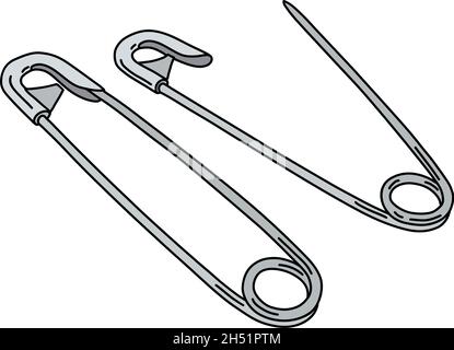 Dessin à la main vectorisé de deux goupilles de sécurité classiques en acier Illustration de Vecteur